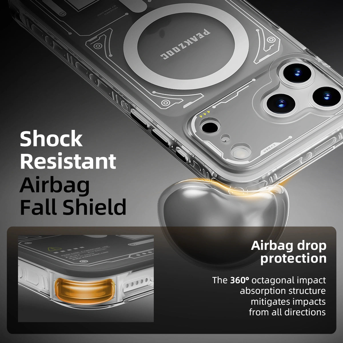 Peakzooc Neuron Series MagSafe Phone Case - Transparent Frame CaseTranslucent Black(Without Card Slot)PEAKZOOC