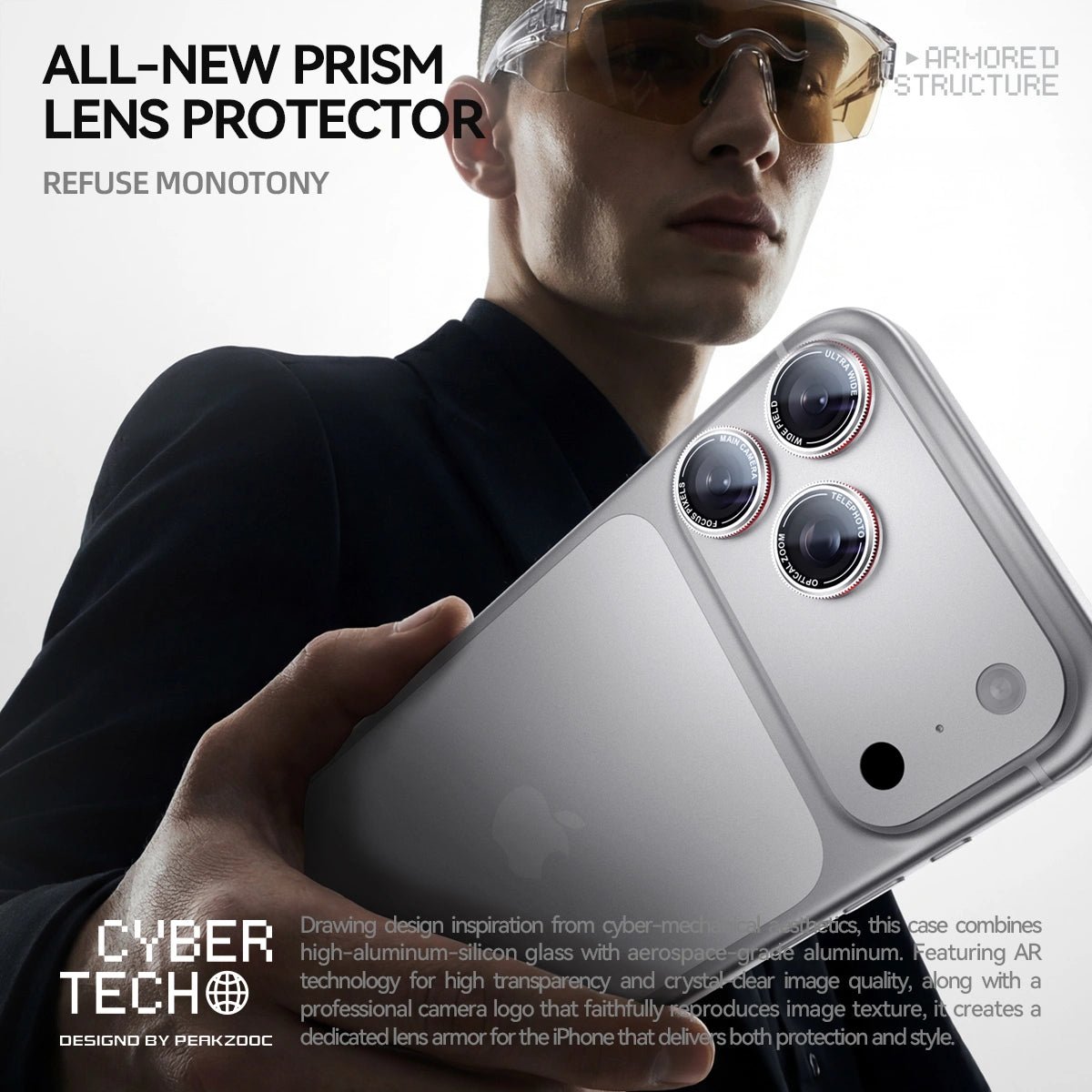 PRISM Lens Armor Film - Peakzooc Lens Protector for iPhone 17 / 16 / 15 SilverPeakzooc