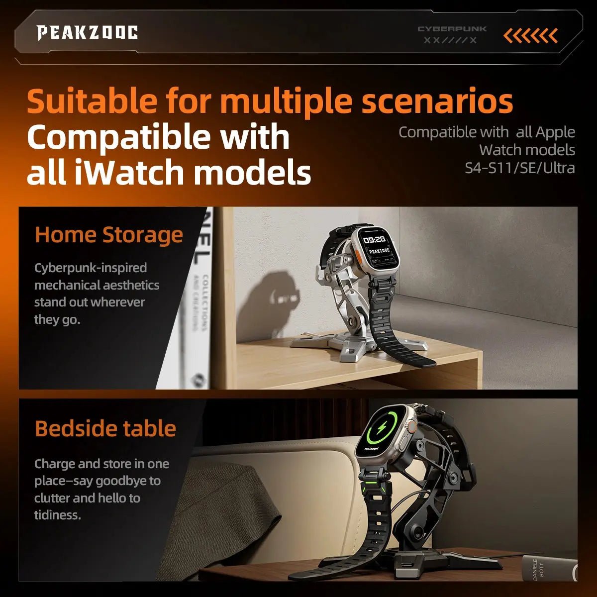 Apple Watch Charger Stand - Peakzooc Robotic Arm Metal Dock StandSilverPEAKZOOC