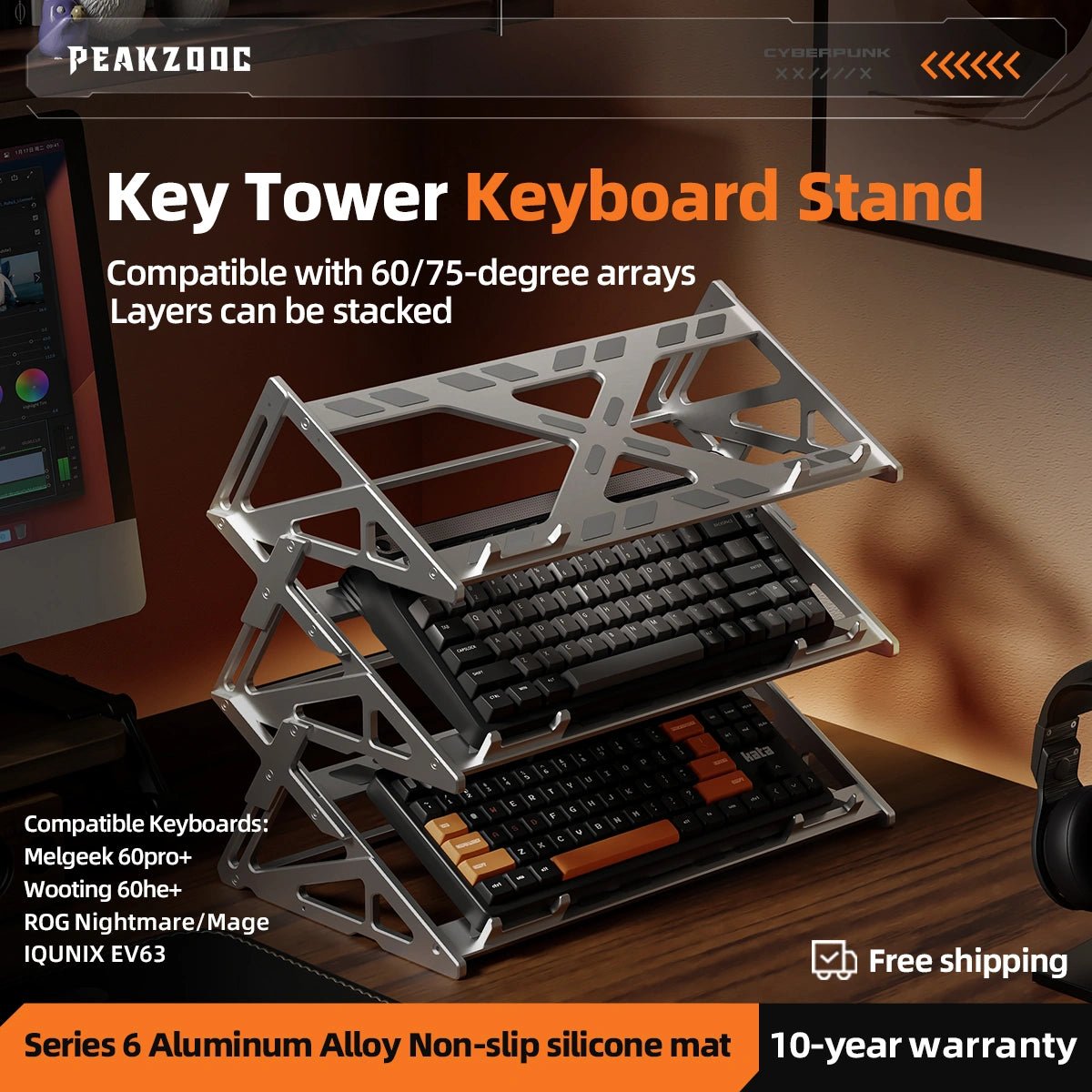 Keyboard Display Stand Aluminum - Peakzooc Modular Rack for Mech Keebs StandSilverPEAKZOOC