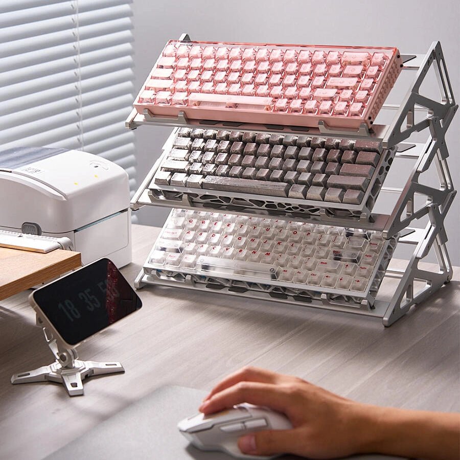 Keyboard Display Stand Aluminum - Peakzooc Modular Rack for Mech Keebs StandSilverPEAKZOOC