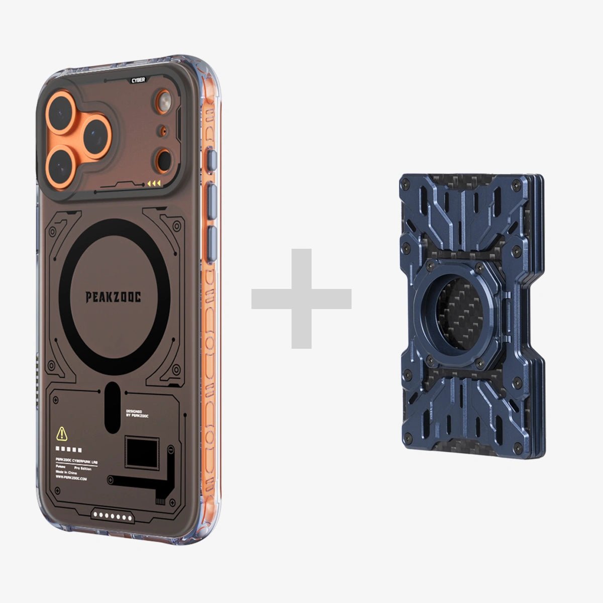 Neuron Series MagSafe Phone Case & Mech Guard Metal Wallet BundleiPhone 17 Pro Translucent BlackPEAKZOOC
