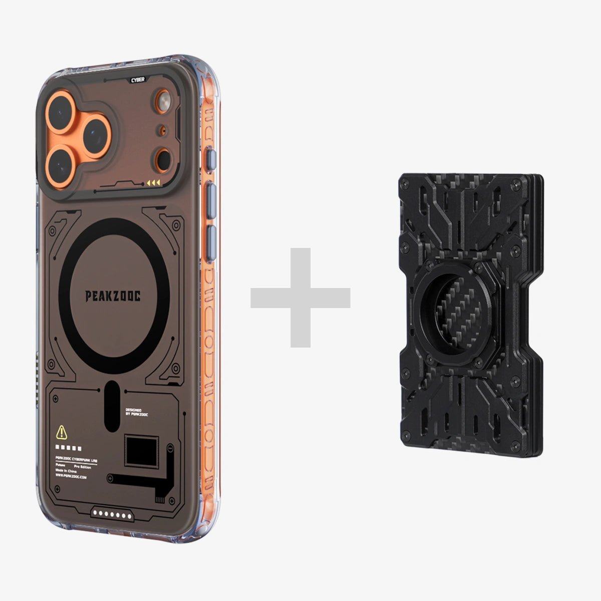 Neuron Series MagSafe Phone Case & Mech Guard Metal Wallet BundleiPhone 17 Pro Translucent BlackPEAKZOOC