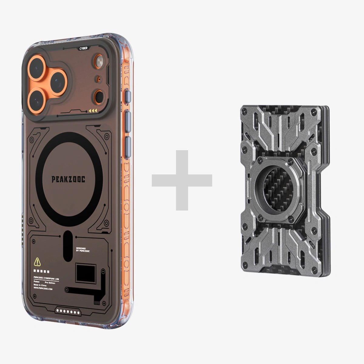 Neuron Series MagSafe Phone Case & Mech Guard Metal Wallet BundleiPhone 17 Pro Translucent BlackPEAKZOOC