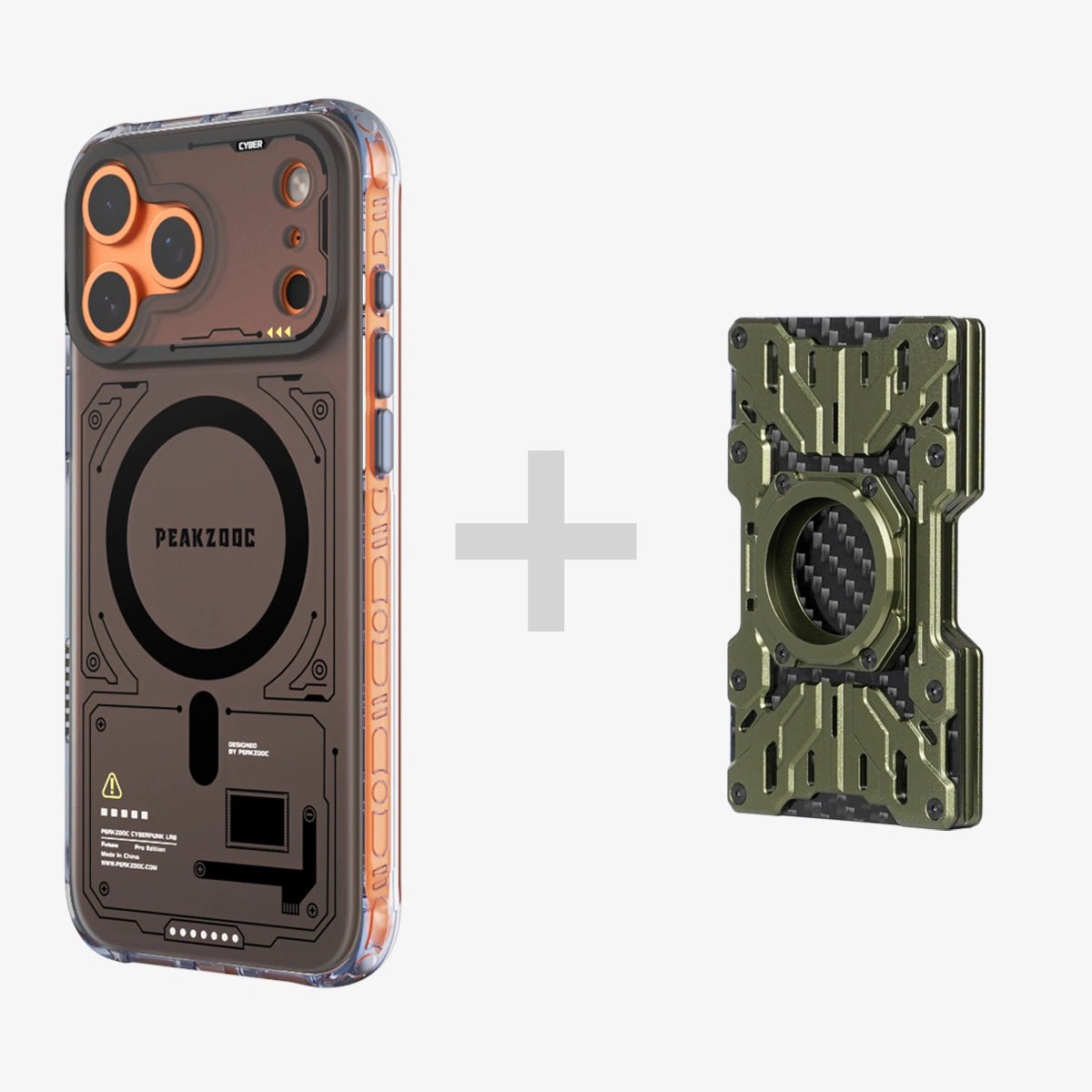 Neuron Series MagSafe Phone Case & Mech Guard Metal Wallet BundleiPhone 17 Pro Translucent BlackPEAKZOOC