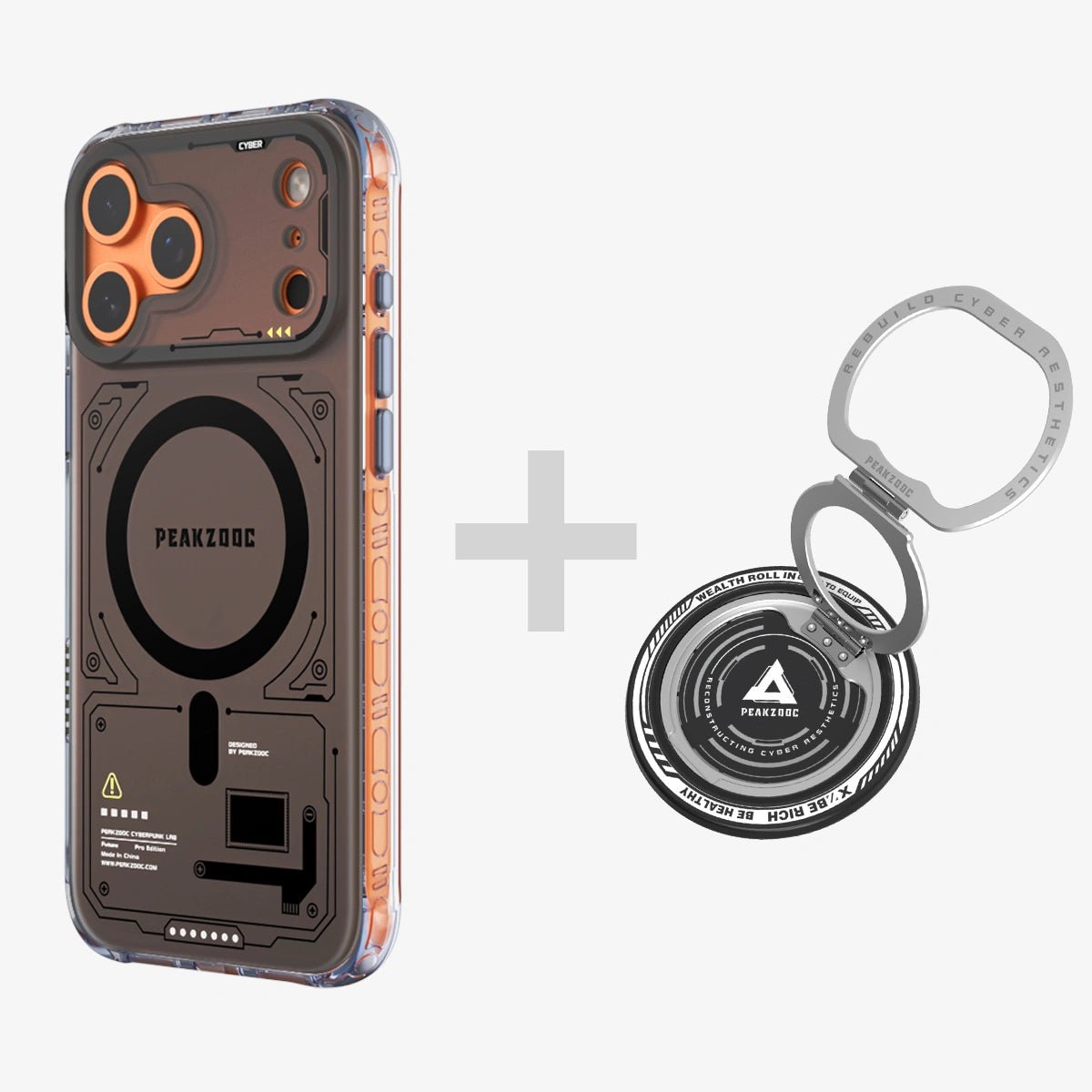 Neuron Series MagSafe Phone Case & ZO - 01 360° Dual - Fold MagSafe Stand BundleiPhone 17 Pro Translucent BlackPEAKZOOC