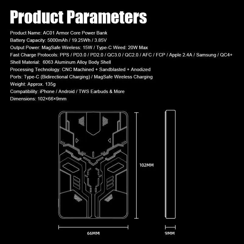 Peakzooc AC01 Armor Core Power Bank Ultra - Slim MagSafe Charger BlackPEAKZOOC