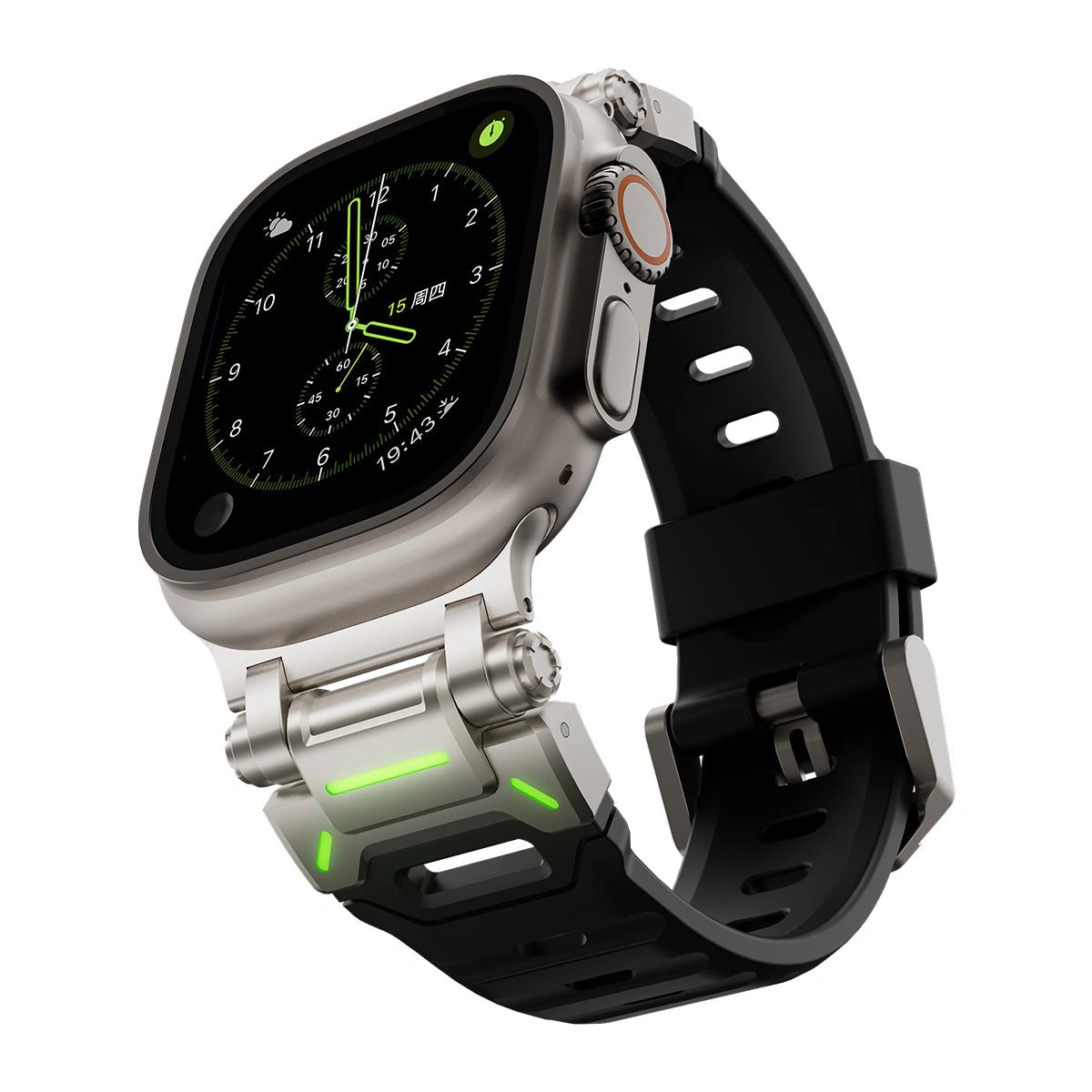 Peakzooc FKM Strap Techwear Glow Sport Band for Apple Watch Series / Ultra Titanium GreyPEAKZOOC
