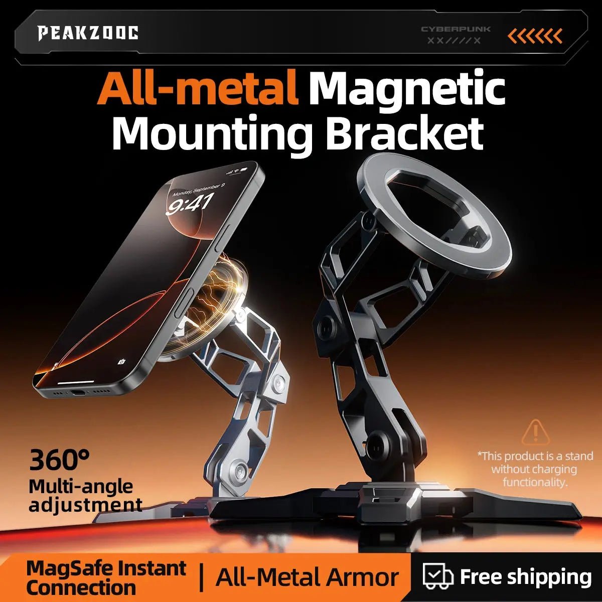 Peakzooc MagSafe Phone Stand - CNC Aluminum Holder Adjustable Arm StandSilverPEAKZOOC