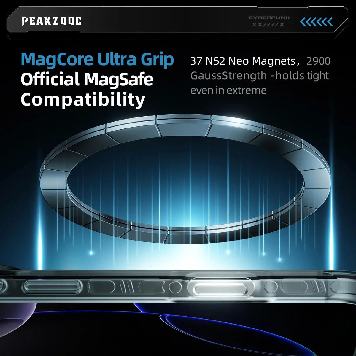 Peakzooc Neuron Series MagSafe Phone Case - Transparent Frame CaseWithout Card SlotPEAKZOOC