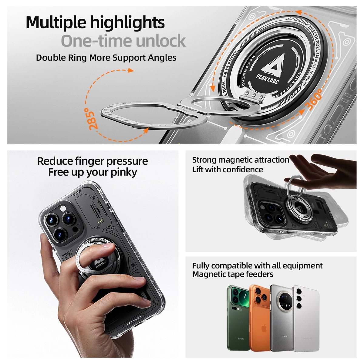 Peakzooc ZO - 01 360° Dual - Fold MagSafe Stand | Dual - Ring StandPEAKZOOC