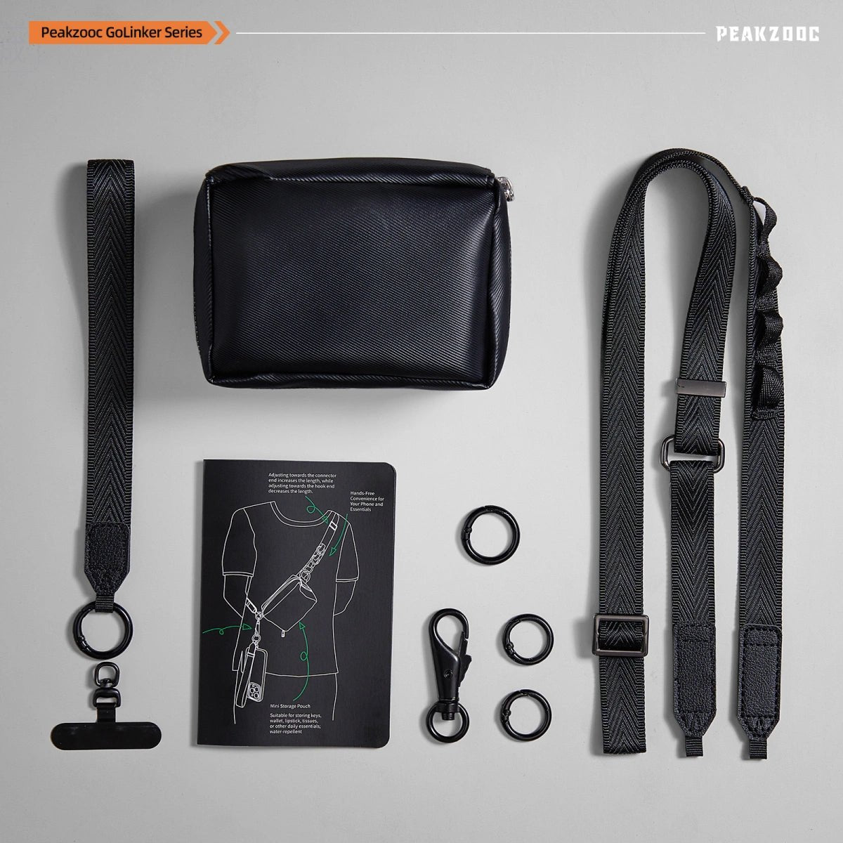 Phone Lanyard Kit with Wallet Pouch Adjustable Strap for All Phones LanyardBlackPEAKZOOC