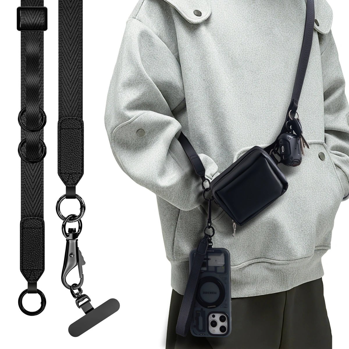 Phone Lanyard Kit with Wallet Pouch Adjustable Strap for All Phones LanyardBlackPEAKZOOC