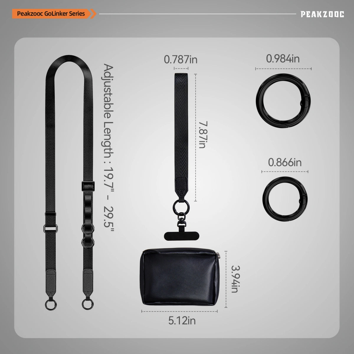 Phone Lanyard Kit with Wallet Pouch Adjustable Strap for All Phones LanyardBlackPEAKZOOC
